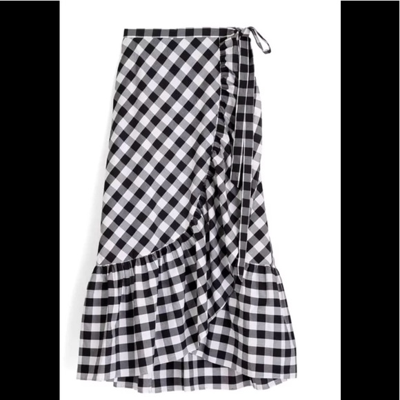 J. Crew Gingham Ruffled Wrap Skirt Size 16 - Picture 2 of 6